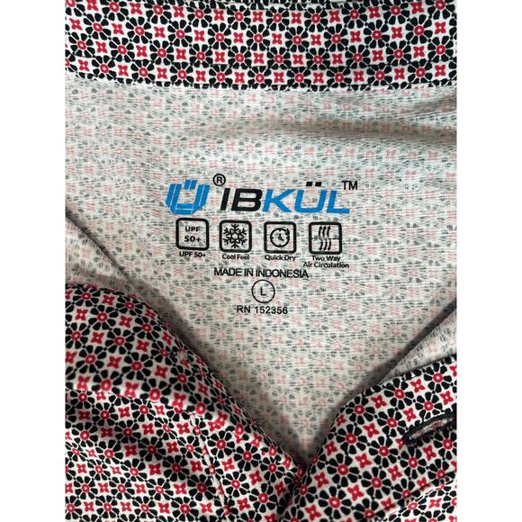 IBKUL Mens Golf Performance Polo Shirt Size Large Floral Black Red Casual UPF 50 - Picture 3 of 7